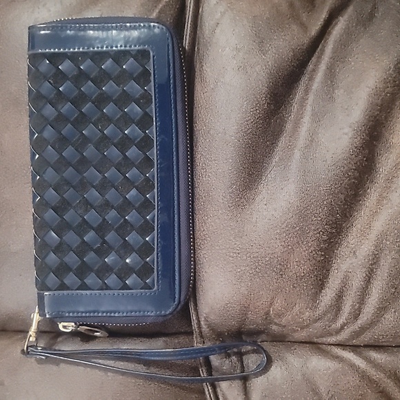 Designer style Fashion wallet woven clutch wristlet navy gold - Picture 2 of 4